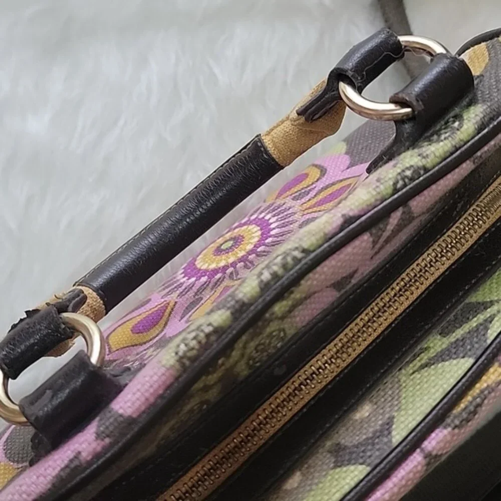 SPARTINA 449 Linen Purple Green Floral Printed Boho Preppy Satchel Crossbody Bag